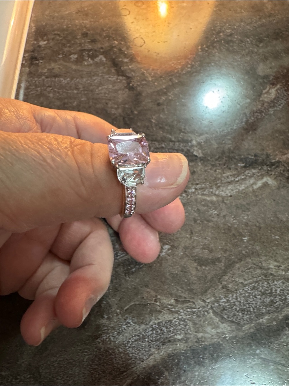 Pink Crystal Two-Stone Ring with Pavé Band